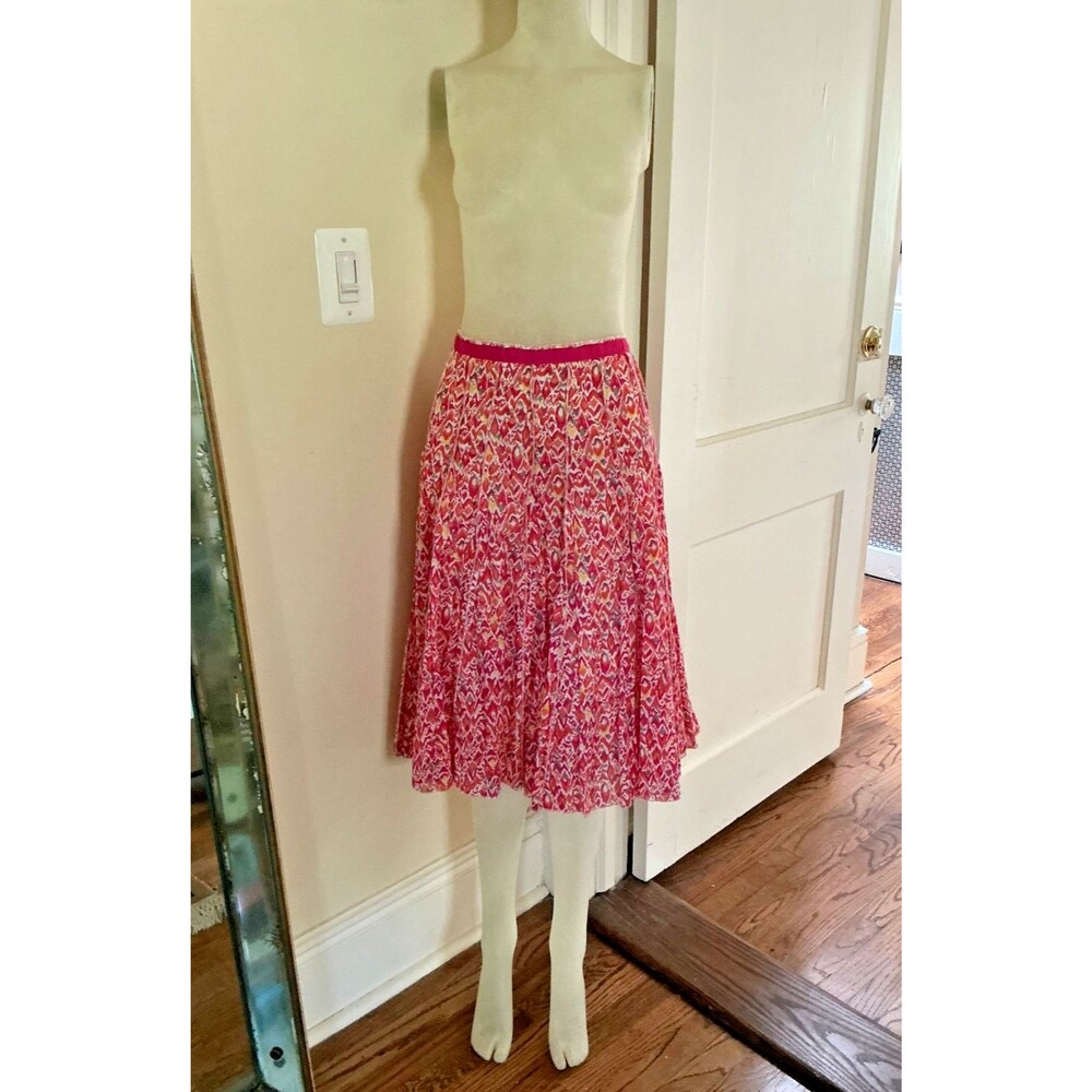 Focus Lifestyle Artsy Panel Flare Midi Skirt Women's 10 Cotton Lined Pink Boho
